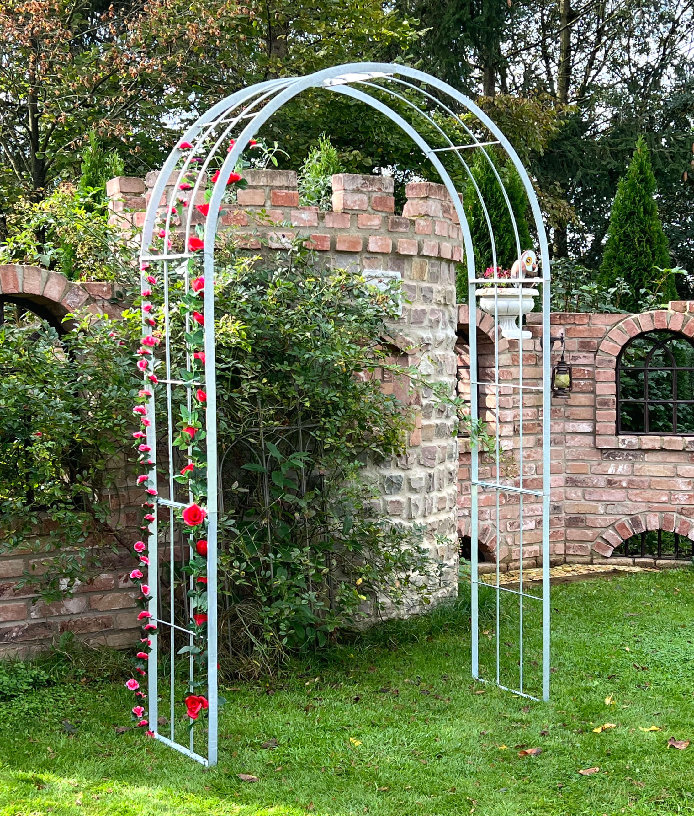 ROSENBOGEN Metall Verzinkt Massiv 140 cm Torbogen - Silberfarben, Metall (140/232/40cm) - DanDiBo