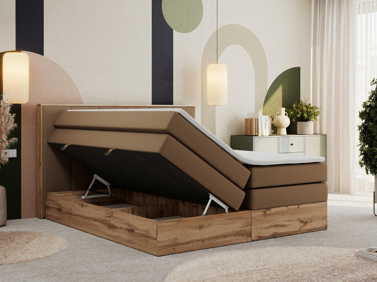 BOXSPRINGBETT ALBERO 1 KING 120/200 Braun Kunstleder - H3 - Braun, Holz/Textil (120/200cm) - MKS