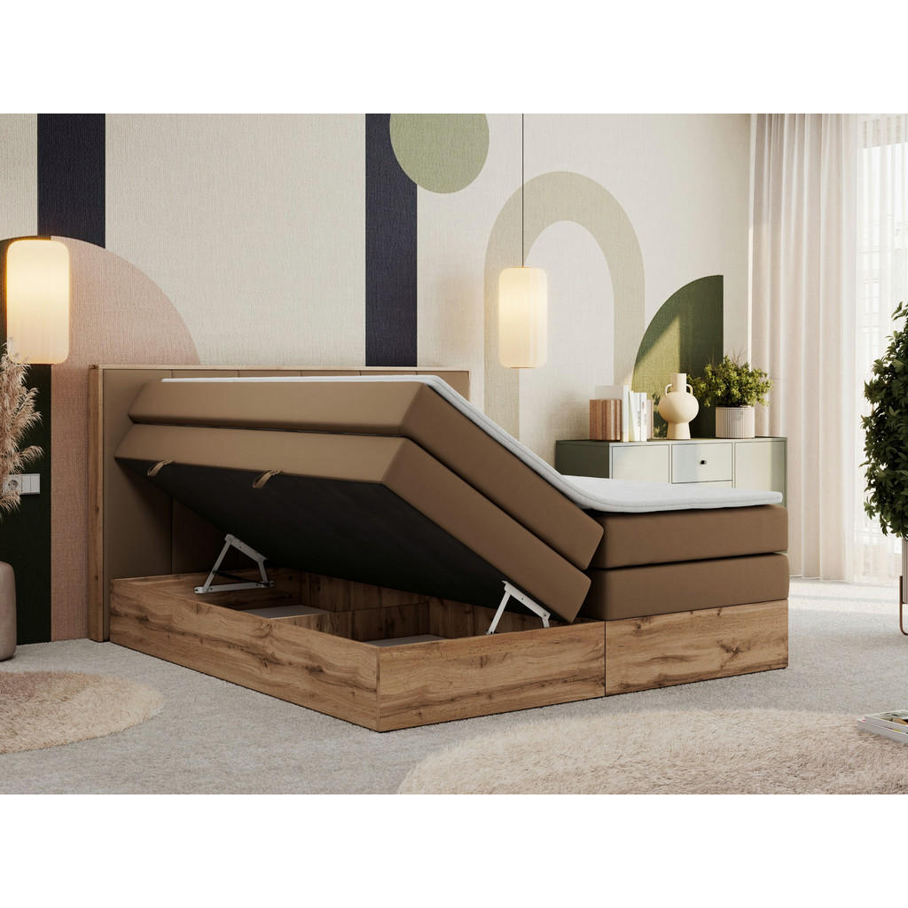 Thumbnail - MKS Boxspringbett, Braun, Textil, 2-Sitzer, H3, Rechteckig, 180x200 cm, Oeko-Tex®, Schlafzimmer, Betten, Boxspringbetten