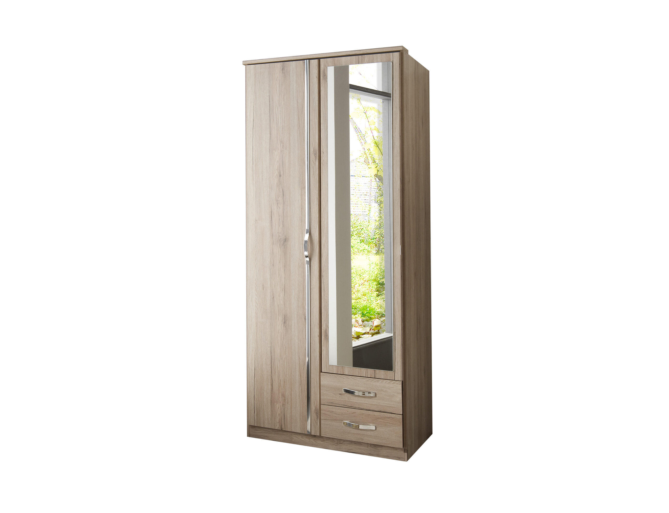 KLEIDERSCHRANK Duo in Eiche San Remo mit Aufleistungen in Chrom 91x199x58 cm (BxHxT) – Drehtürenschrank 91 cm Breite - Braun, Holzwerkstoff (120/200/80cm)