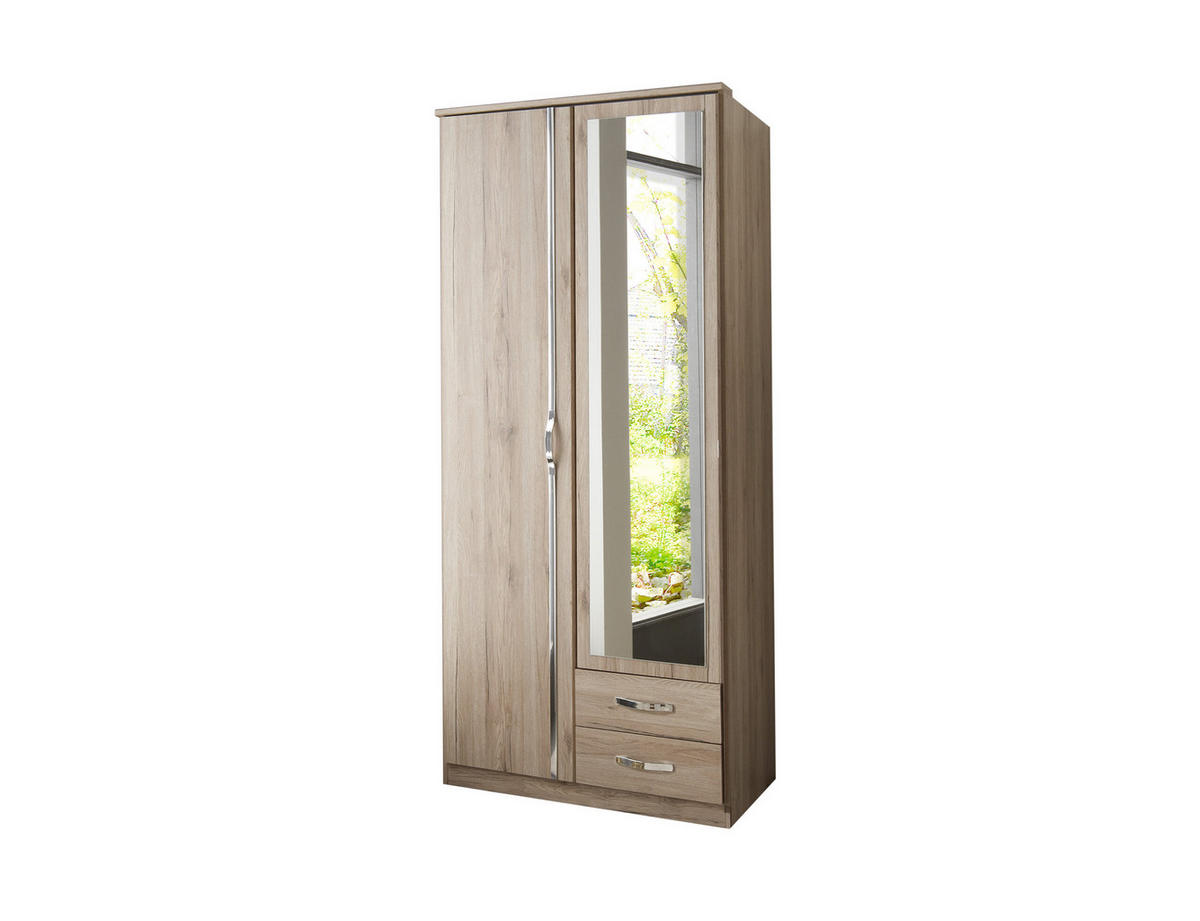 KLEIDERSCHRANK Duo in Eiche San Remo mit Aufleistungen in Chrom 91x199x58 cm (BxHxT) – Drehtürenschrank 91 cm Breite - Braun, Holzwerkstoff (120/200/80cm)