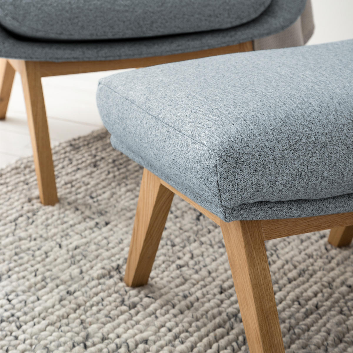 POLSTERHOCKER - Eichefarben/Blaugrau, Eichenholz/Textil (54/41/41cm) - home24