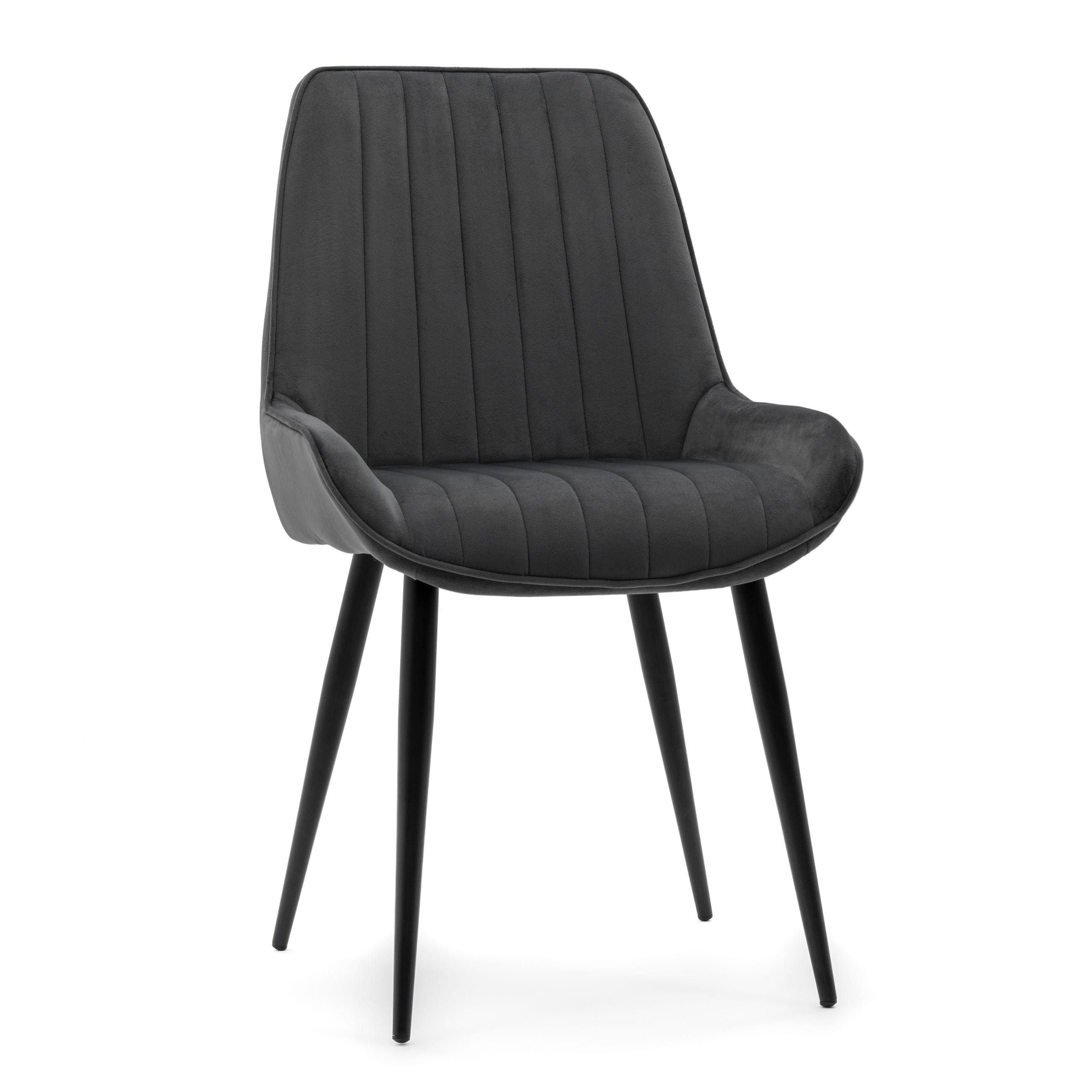 STUHL LUCA gepolstert mit Steppung - grau schwarze Beine - Samt Velours - Schwarz/Grau, Textil/Metall (51/88/50cm) - NEW HOME