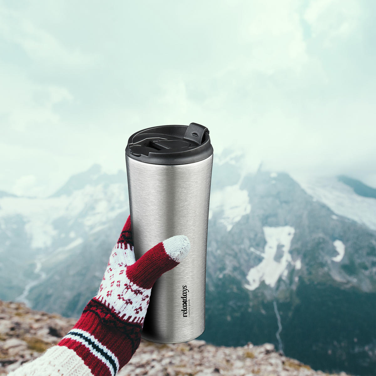 THERMOBECHER - Silberfarben, Kunststoff/Metall (0.4L) - Relaxdays