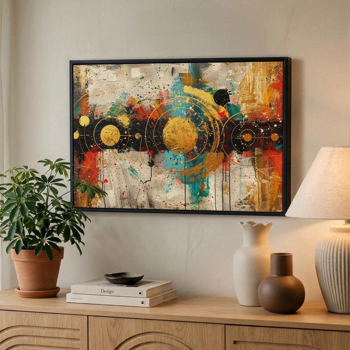 LEINWAND Bilder mit Rahmen - Abstrakt - Kunst - Gold - Modern - 60x40 - Multicolor, Textil (60/40cm) - MuchoWow