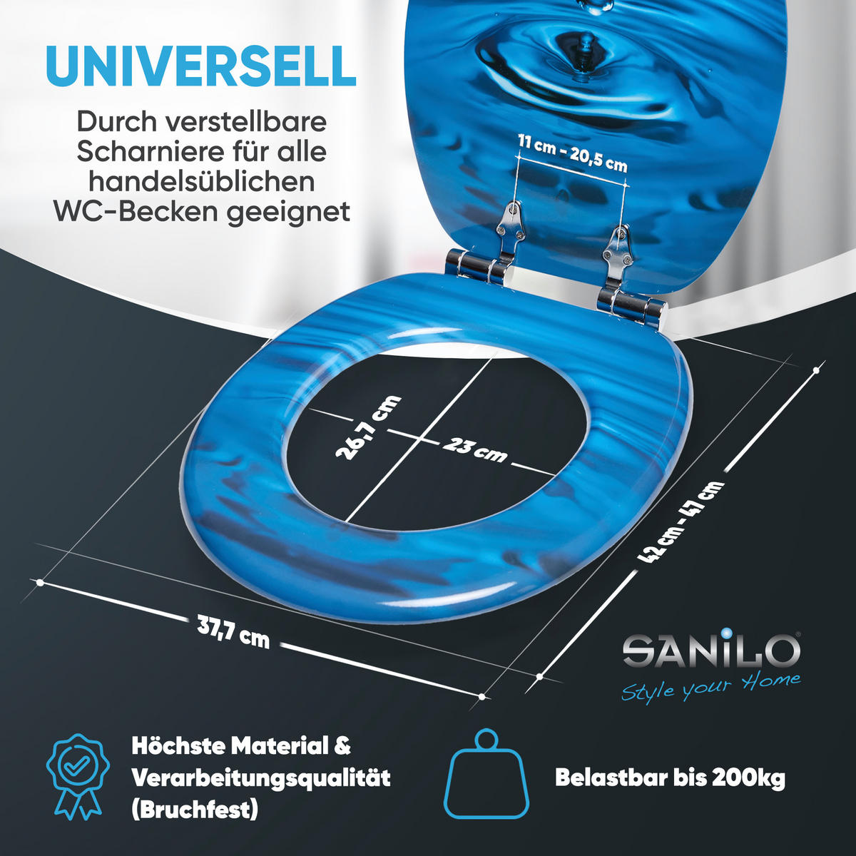 WC-SITZ mit Absenkautomatik Tropfen - Blau, Holzwerkstoff (38/6/47cm) - Sanilo