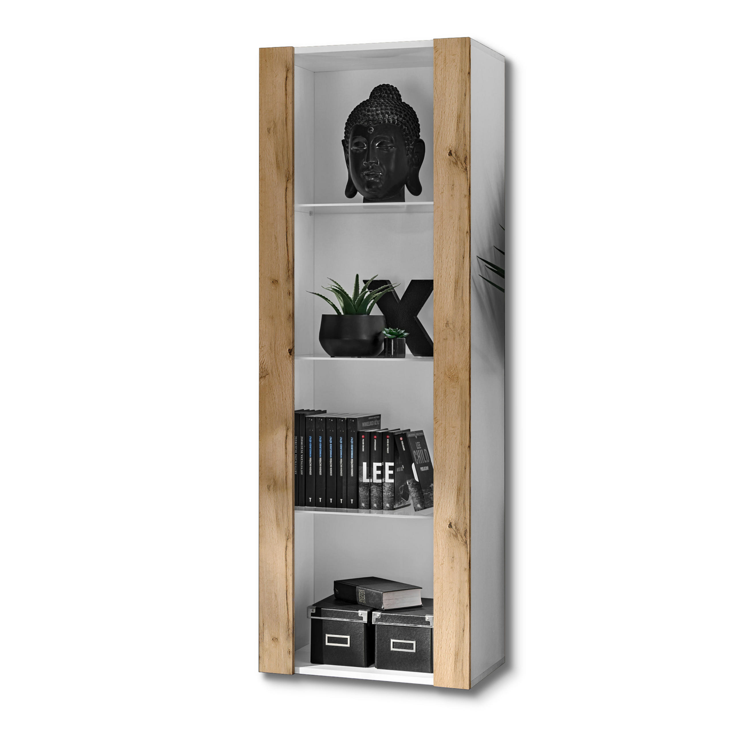 VITRINE TIVOLI, Weiß + Eiche Wotan - Eiche Wotan/Weiß, Glas/Holzwerkstoff (55/159/35cm) - Komodee