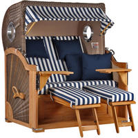 STRANDKORB Baltikum Teak 2,5 Sitzer - Blau/Braun, Holz/Metall (142/170/95cm) - Mr. Deko