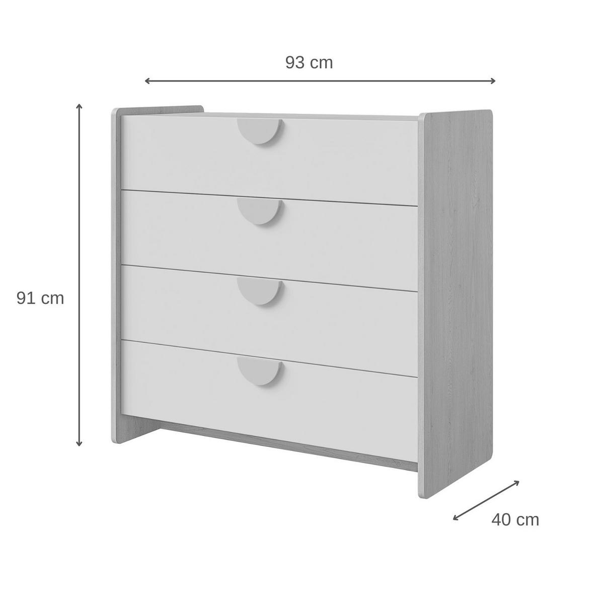 KOMMODE Lena für Kinder und Jugendliche mit 4 Schubladen, 90 cm, Eiche Cremona/Macadamia/Puderrosa - Eichefarben/Beige, Holzwerkstoff (93/91/40cm) - Beautysofa