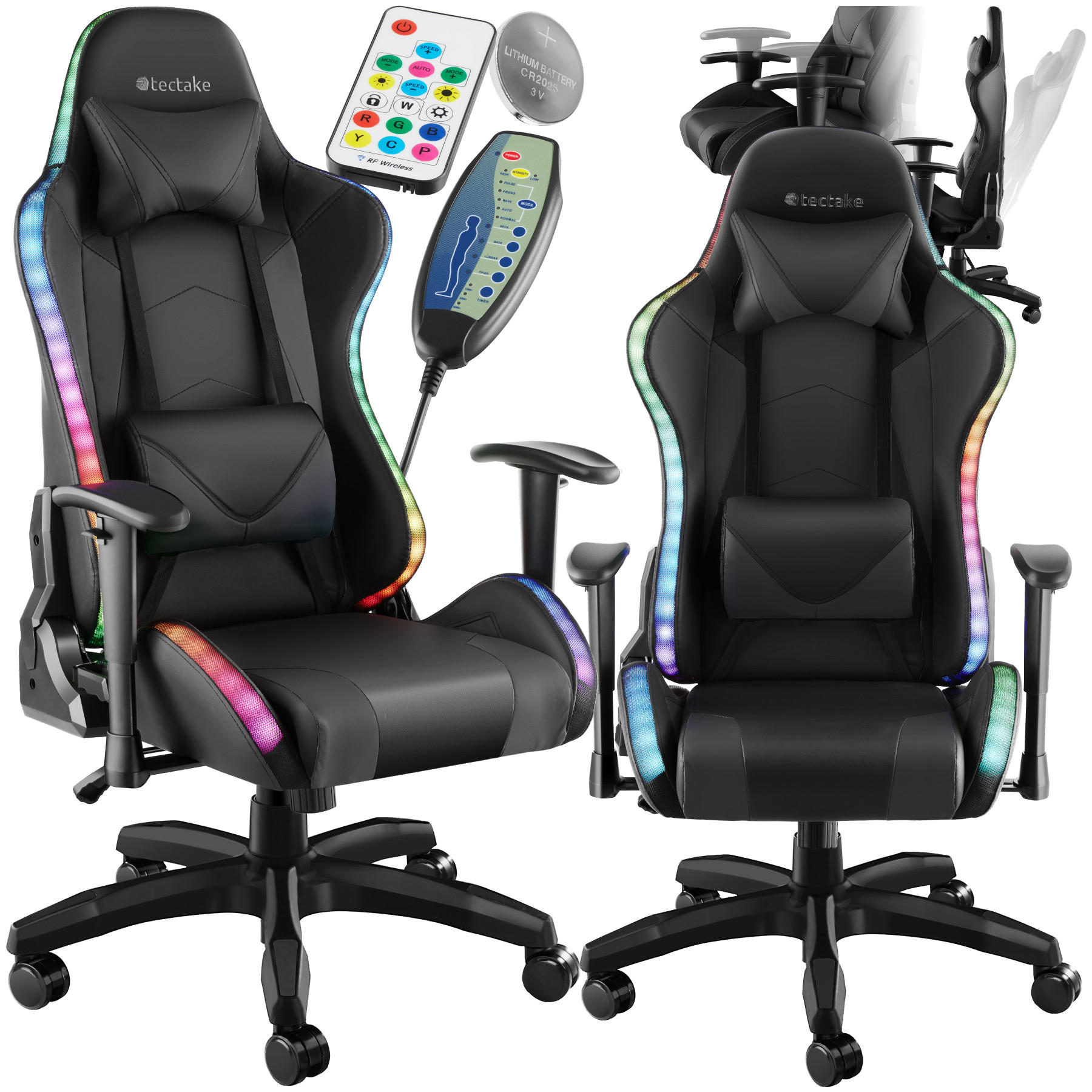 GAMINGSTUHL Tartaros,dicke Polsterung, Belastbarkeit 120 kg,schwarz/schwarz - Schwarz, Textil (66.5/126/69cm) - tectake