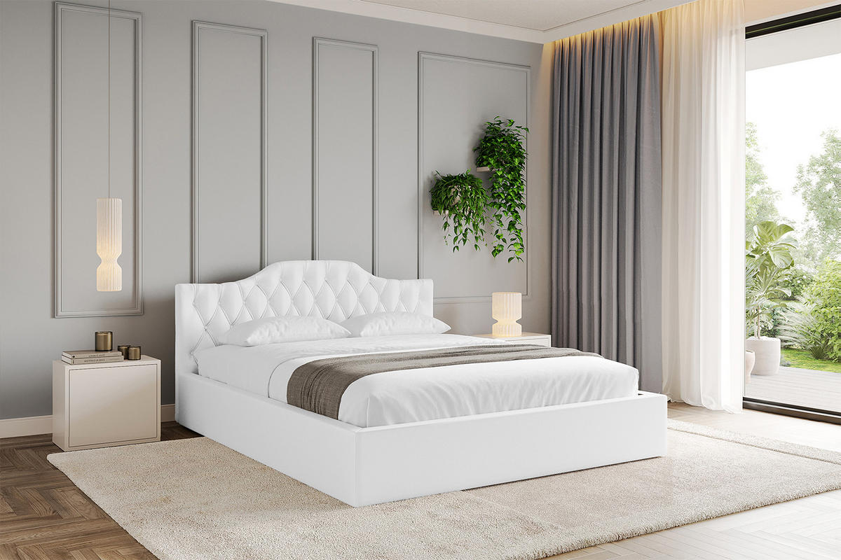 POLSTERBETT mit Bettkasten und Lattenrost, Boxbett ohne Matratze - FALIO-V1 160x200 Weiß Kunstleder - Weiß Hochglanz, Holzwerkstoff/Textil (160/200cm) - ALTDECOR