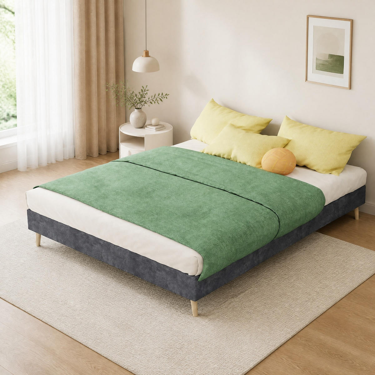 POLSTERBETT 140/200 mit geometrischem Design und Veloursbezug in Grau - Grau, Holzwerkstoff/Textil (140/200cm) - EVRYAE