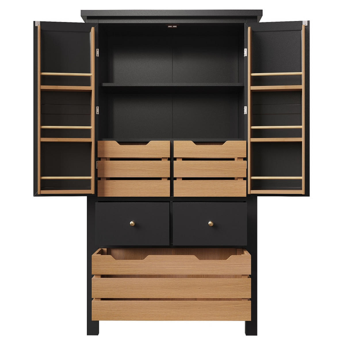 KÜCHENSCHRANK Küchenbuffet mit 5 Schubladen und 2 Türen, MDF/Metall, Schwarz-Weiß, für Esszimmer, 80/140/40 cm - Schwarz, Kunststoff (40/140/80cm) - Rolipo