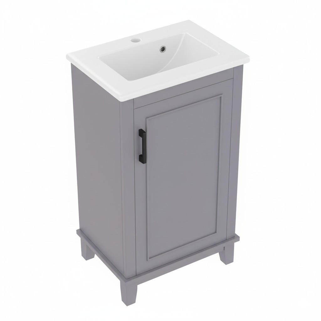 WASCHTISCHKOMBI Grau kompakt mit Keramikbecken - Grau, Keramik/Holzwerkstoff (51/83/34cm) - Urban Meuble