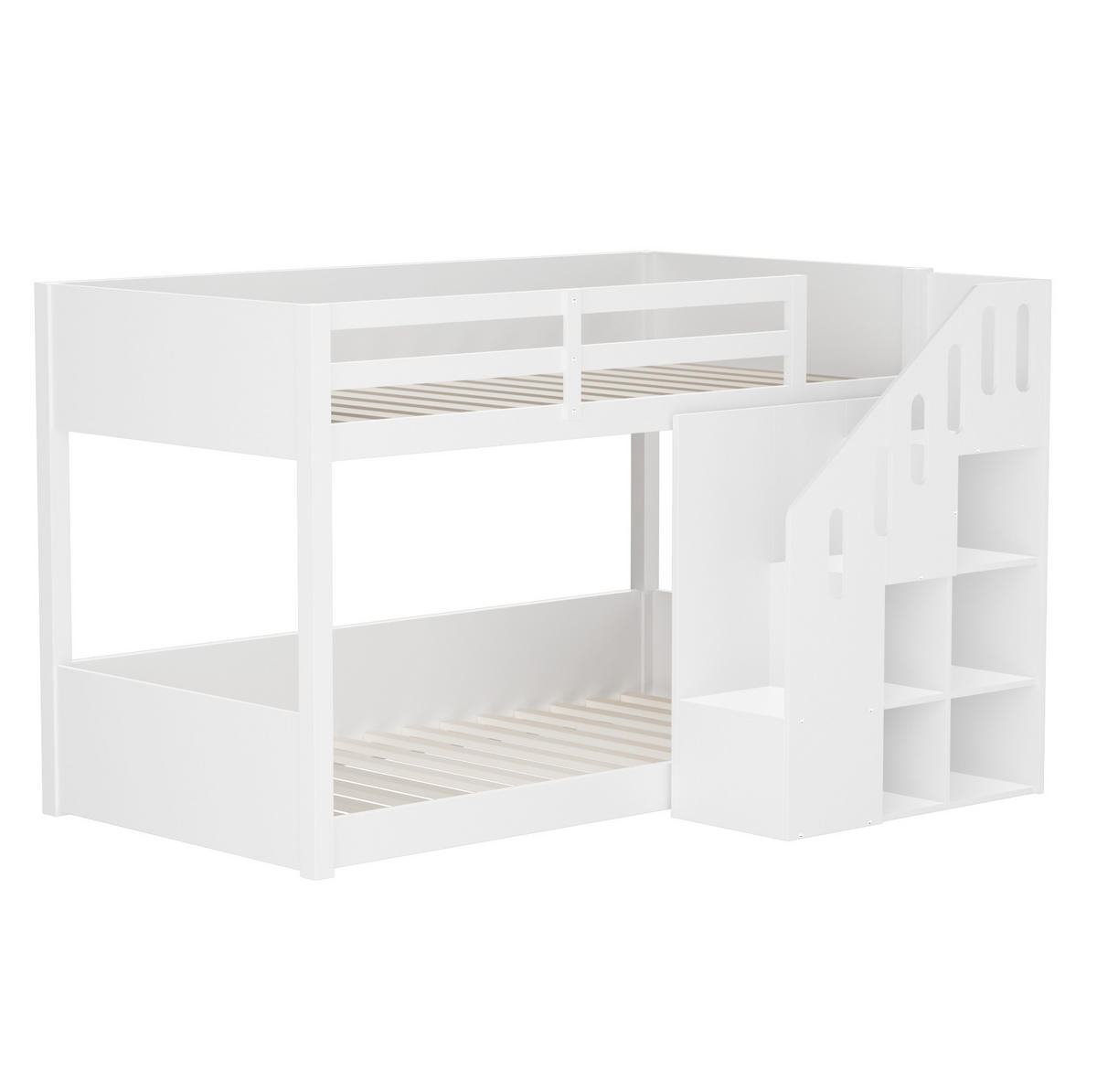 ETAGENBETT 90/200 cm mit Stauraumtreppe und Schließfächern, stabilem Geländer, Massivholz, Weiß - Weiß, Holz (90/200cm) - Redom