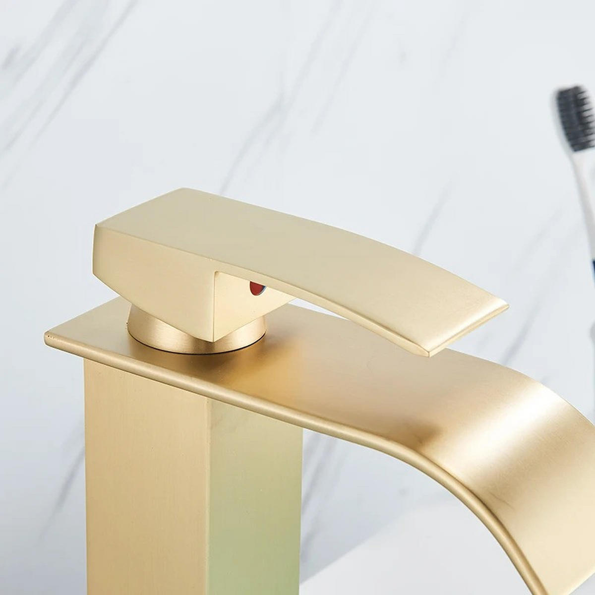 WASCHTISCHARMATUR, Warm- und Kaltwasser, Gebürstetes Gold - Goldfarben, Metall (19.5/19.5/5cm) - Kaket