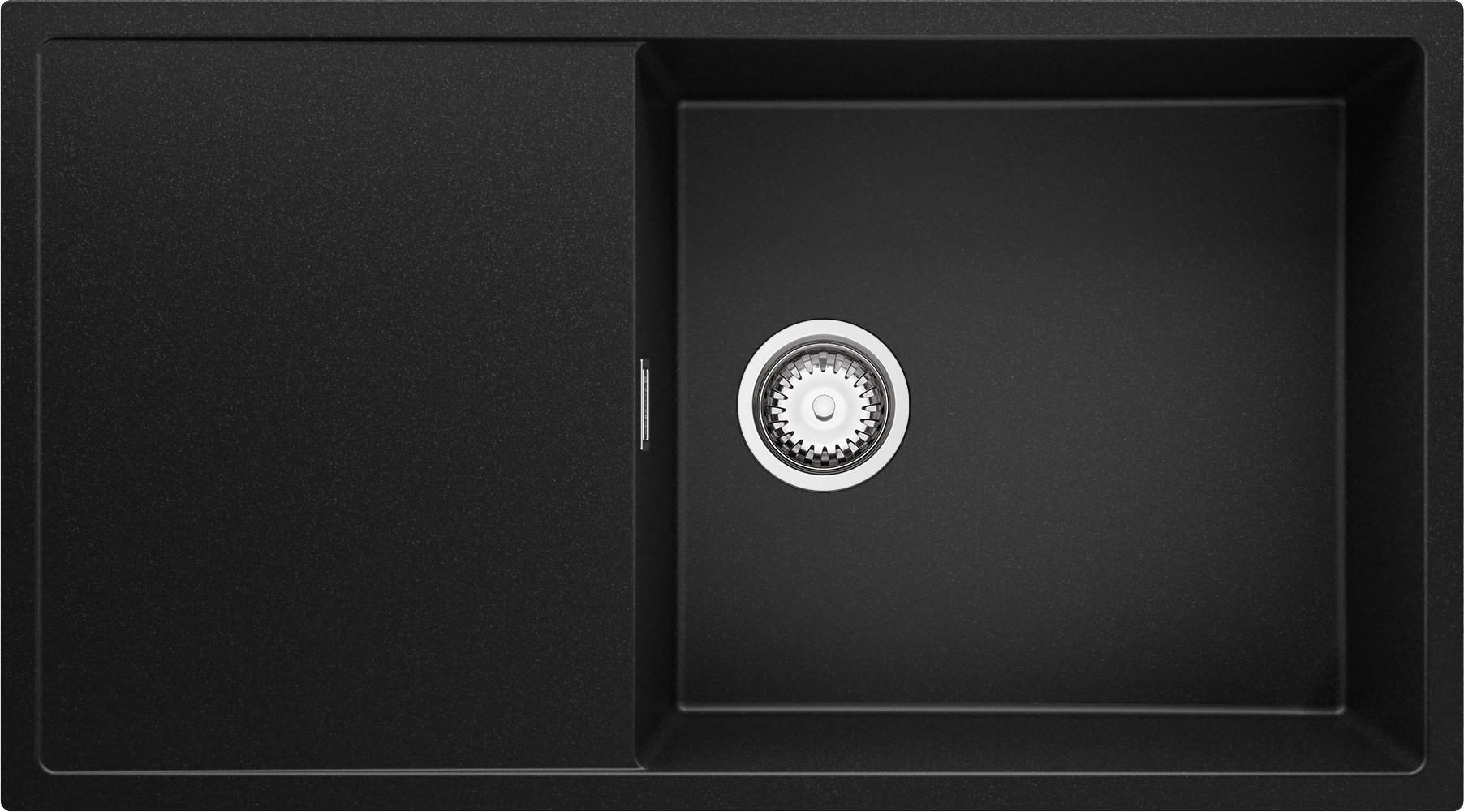 SPÜLBECKEN Ibiza, 2-er set Schwarz 90/50 cm 1 Becken + Ablauf-Set ab 60er Unterschrank - Chromfarben/Schwarz, Kunststoff (90/19/50cm) - Primagran