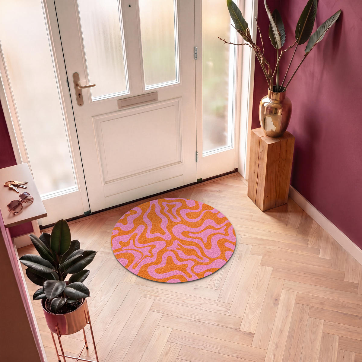 ROHOŽKA Vzor - růžová - oranžová - abstraktní - moderní 90x90 cm - růžová, textil/umělá hmota (90/0.4cm) - MuchoWow