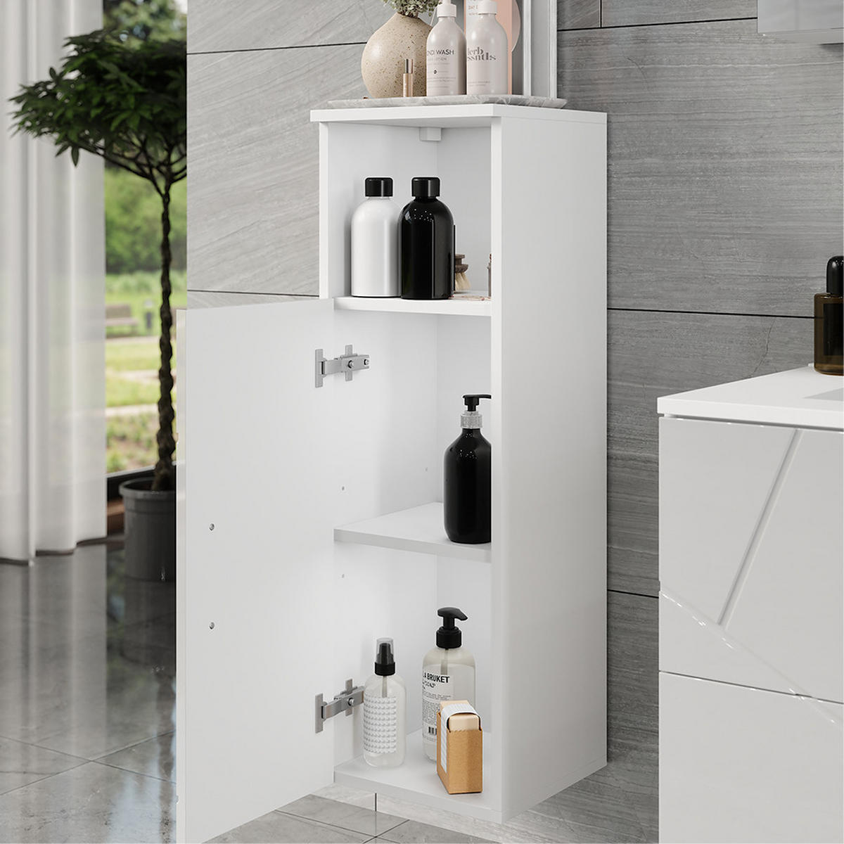 MIDISCHRANK Irma Weiß/Weiß Hochglanz 30 x 93 cm mit Tür - Weiß Hochglanz, Holzwerkstoff (30/93/30cm) - Vicco