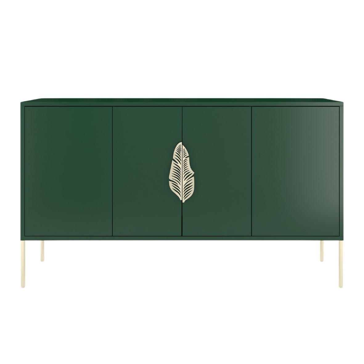 SIDEBOARD Merlin, Grün, Goldene Details - Dunkelgrün/Goldfarben, Holzwerkstoff/Metall (138/79/40cm) - Skandica