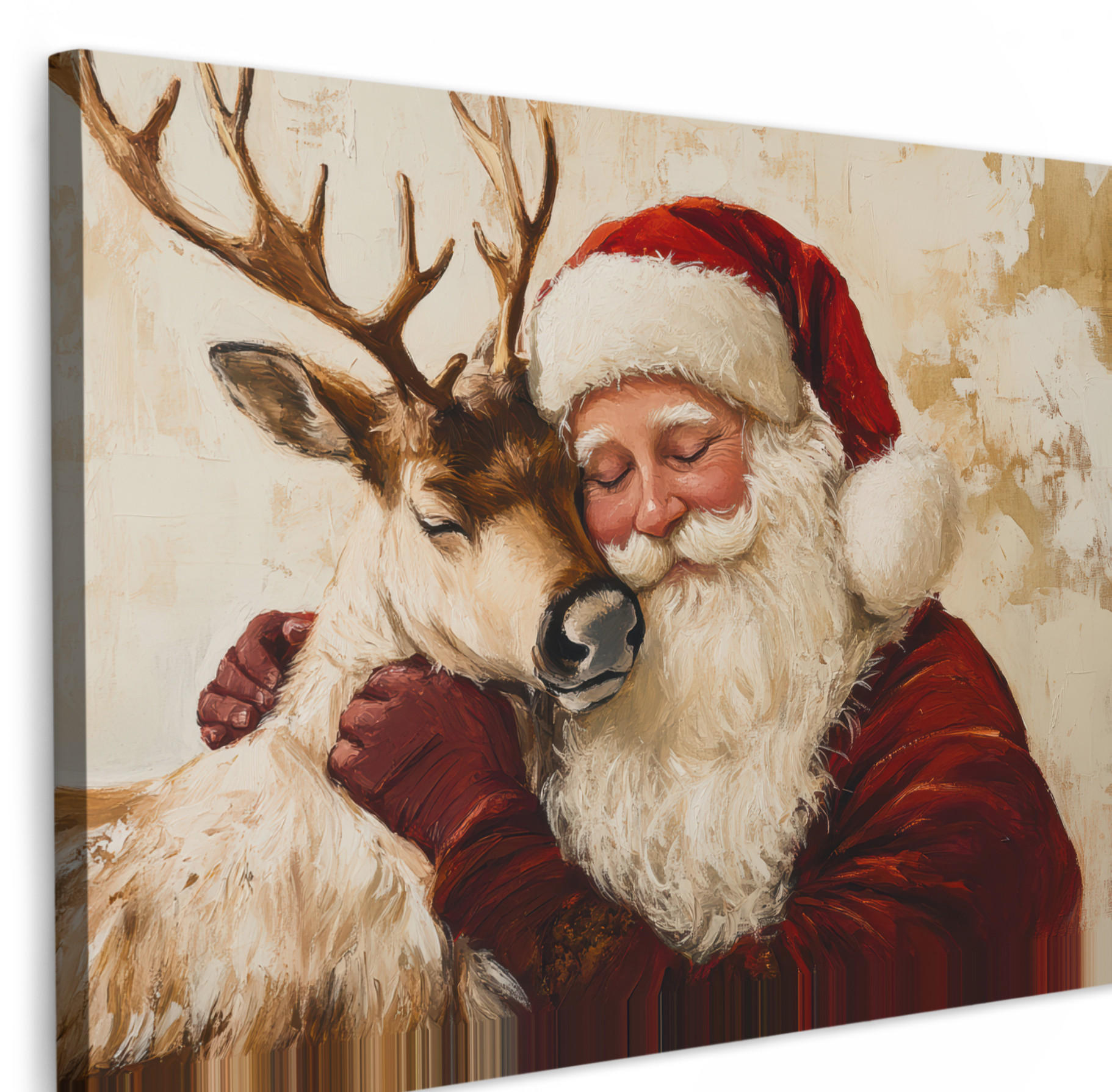 LEINWANDBILD Weihnachtsmann - Rentier - Weihnachten Groß 140x90 cm - Rotbraun, Textil (140/90cm) - MuchoWow