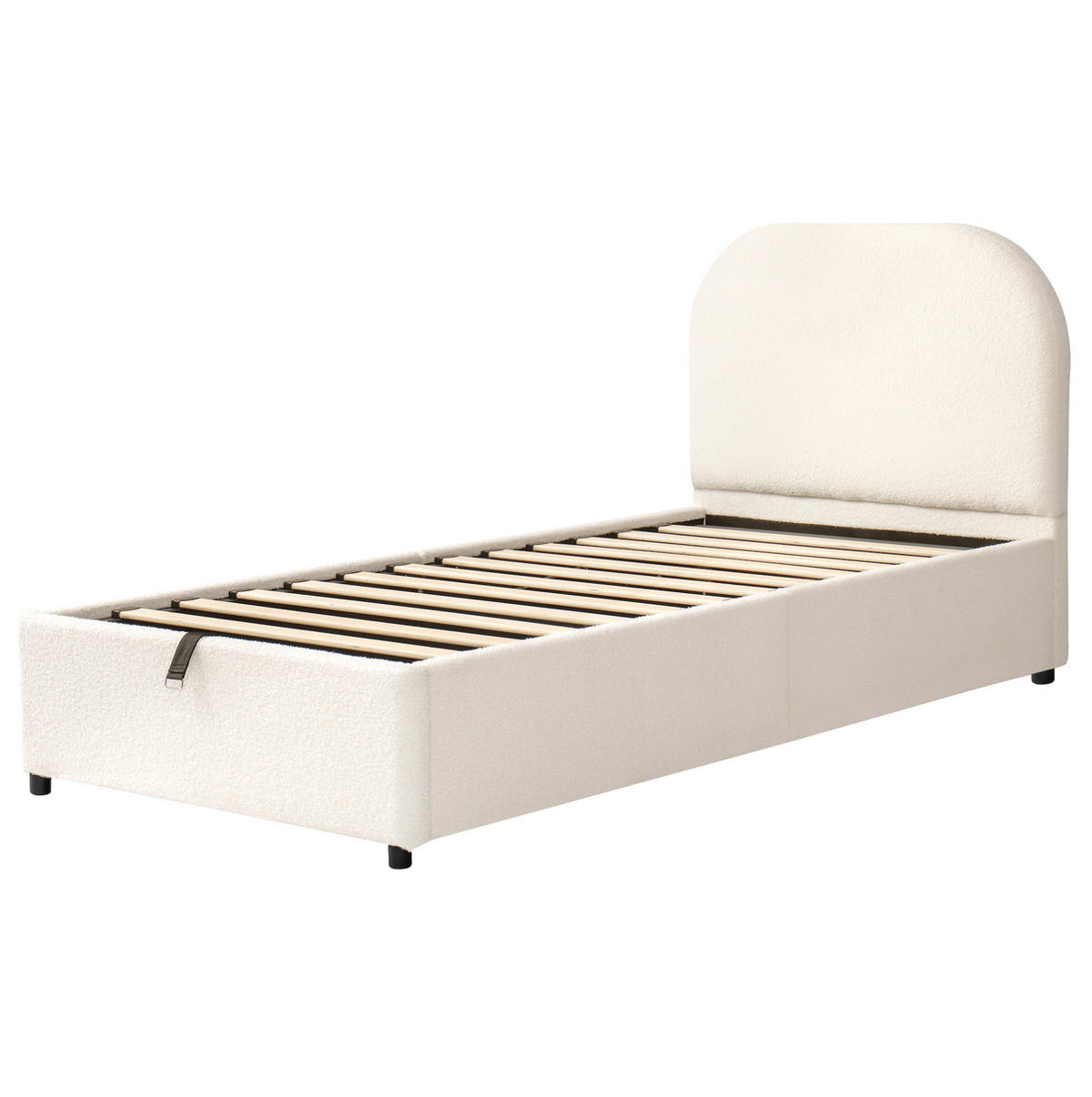 POLSTERBETT 90/200 cm Beige aus Bouclé mit Stauraum und Lattenrost - Beige, Holzwerkstoff (90/200cm) - OKWISH