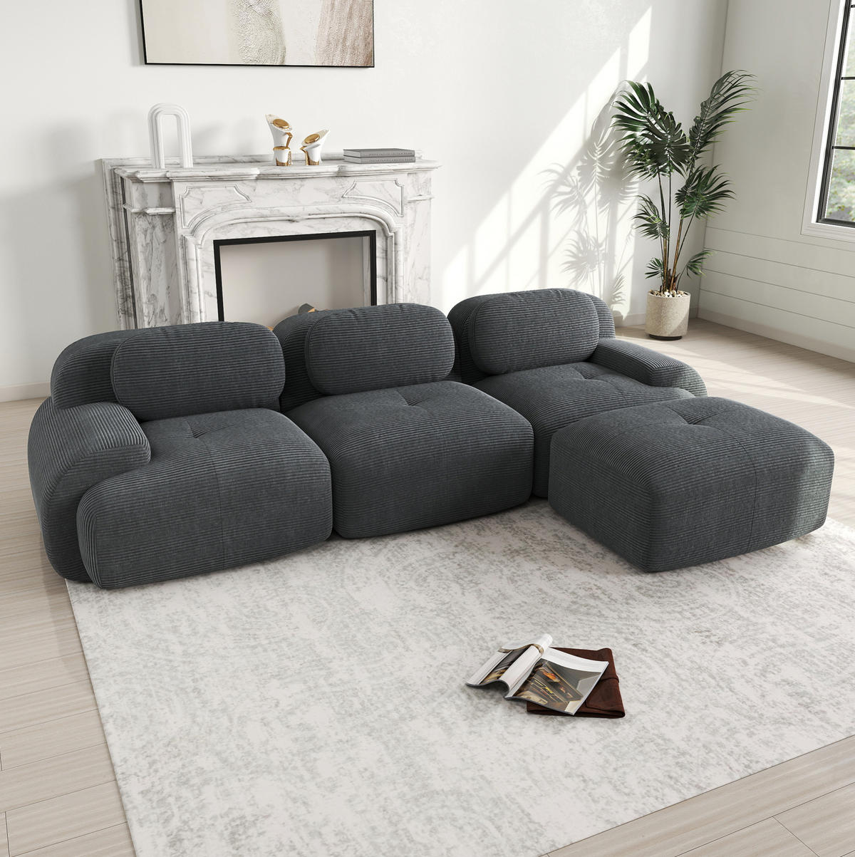 ECKSOFA 298/178/70 cm in Grau aus Cordstoff, modular und montagefrei - Grau, Textil (178/298cm) - Flora Grace