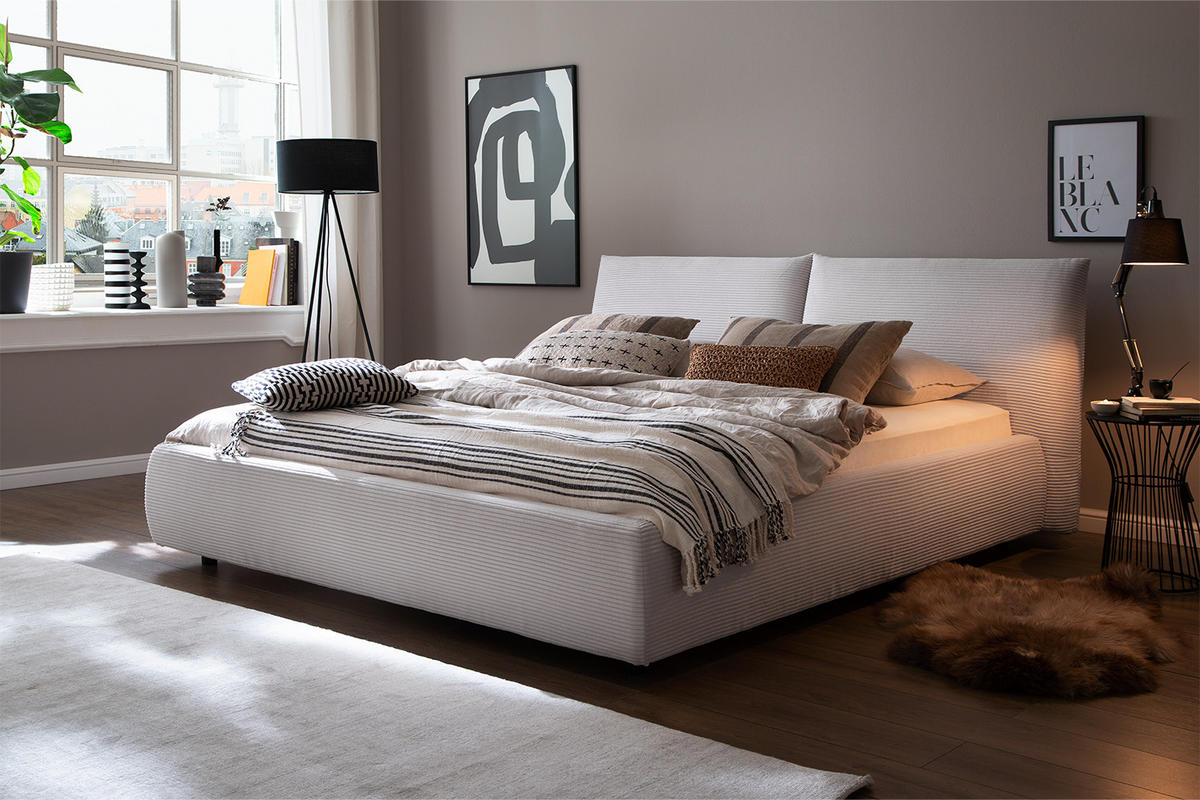 POLSTERBETT HENRY Weiß Cord - Schwarz/Weiß, Textil (200/200cm) - KAWOLA