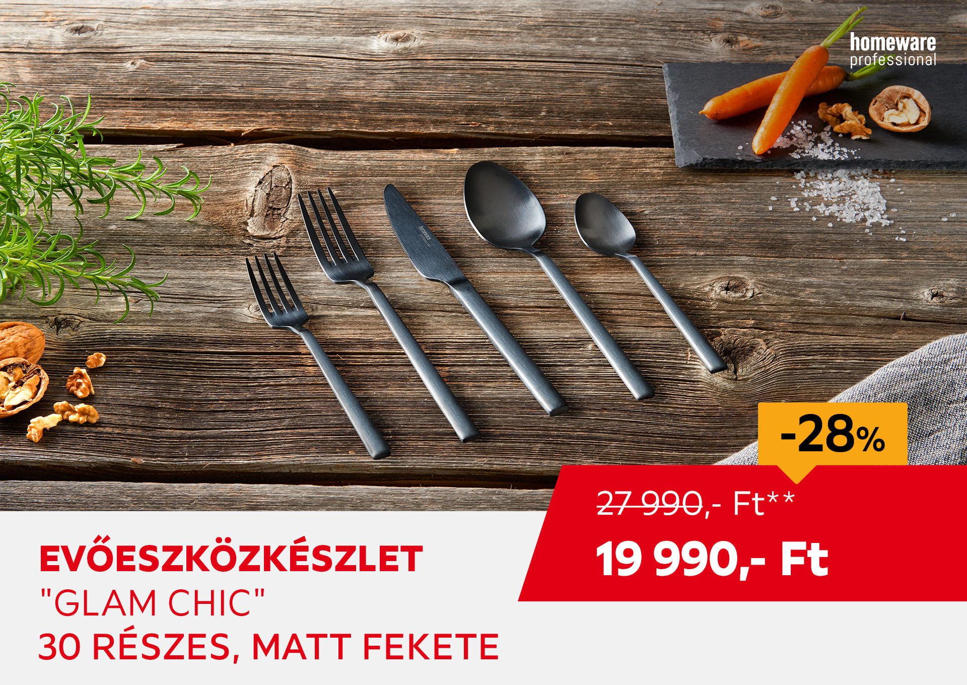 Evőeszközkészlet "Glam Chic", 30 részes, matt fekete Kiemelt termék 27990 Ft.- helyett 19990 Ft.-