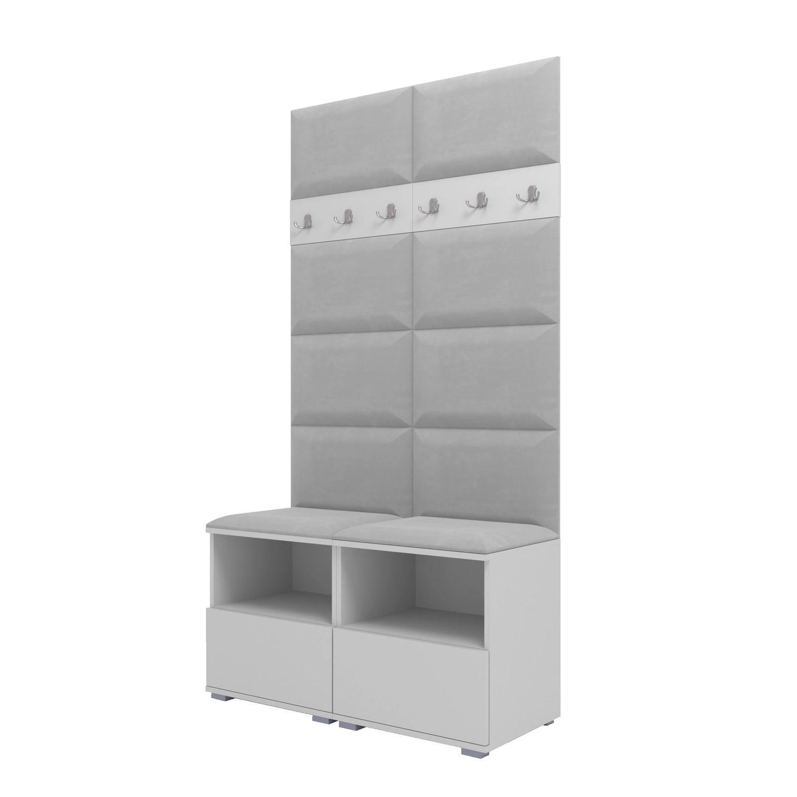 GARDEROBEN-SET Nela III mit gepolsterten Paneelen 100/187/40 - Silberfarben/Weiß, Holzwerkstoff/Kunststoff (100/187/40cm)