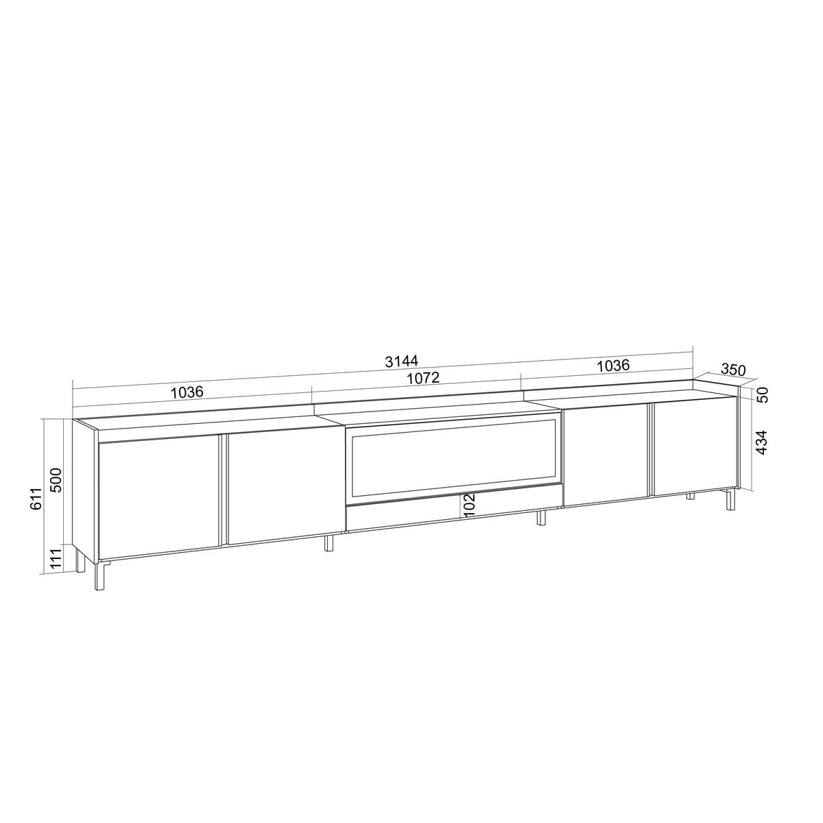 LOWBOARD, Eiche und Schwarz, 315/35/61cm, Kamin mit Feuereffekt XXL - Eichefarben, Holzwerkstoff (315/61/35cm) - Skraut Home
