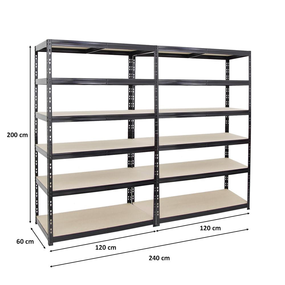SCHWERLASTREGAL Giant Tiger 2er-Set mit 2x 200x120x60 cm Fachlast 265 kg 6-Ebenen Schwarz - Schwarz, Metall (240/200/60cm) - PROREGAL