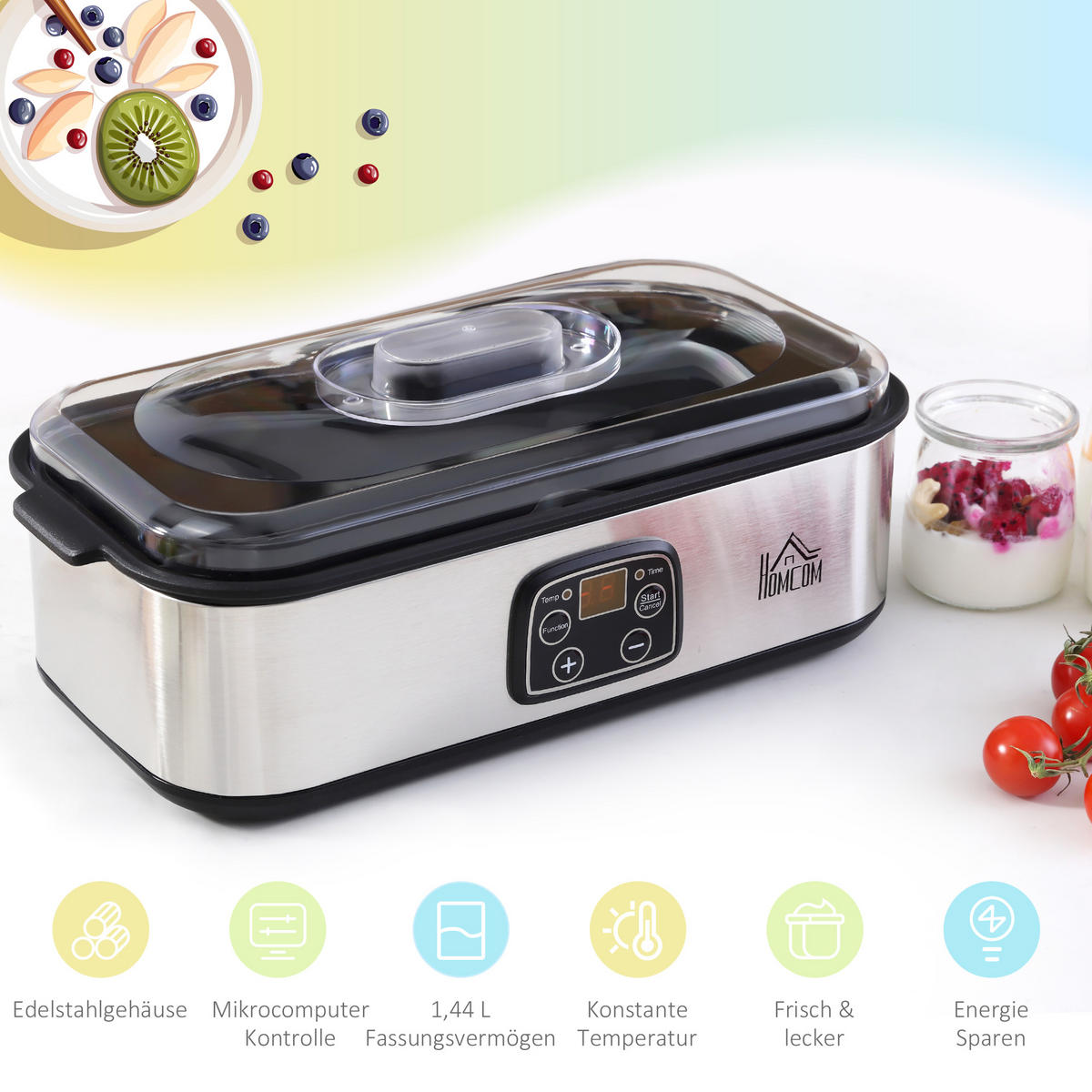 KÜCHENMASCHINE Joghurtbereiter 25 W Silber mit Timer - Silberfarben, Metall (18.8/14/36cm) - Korfee