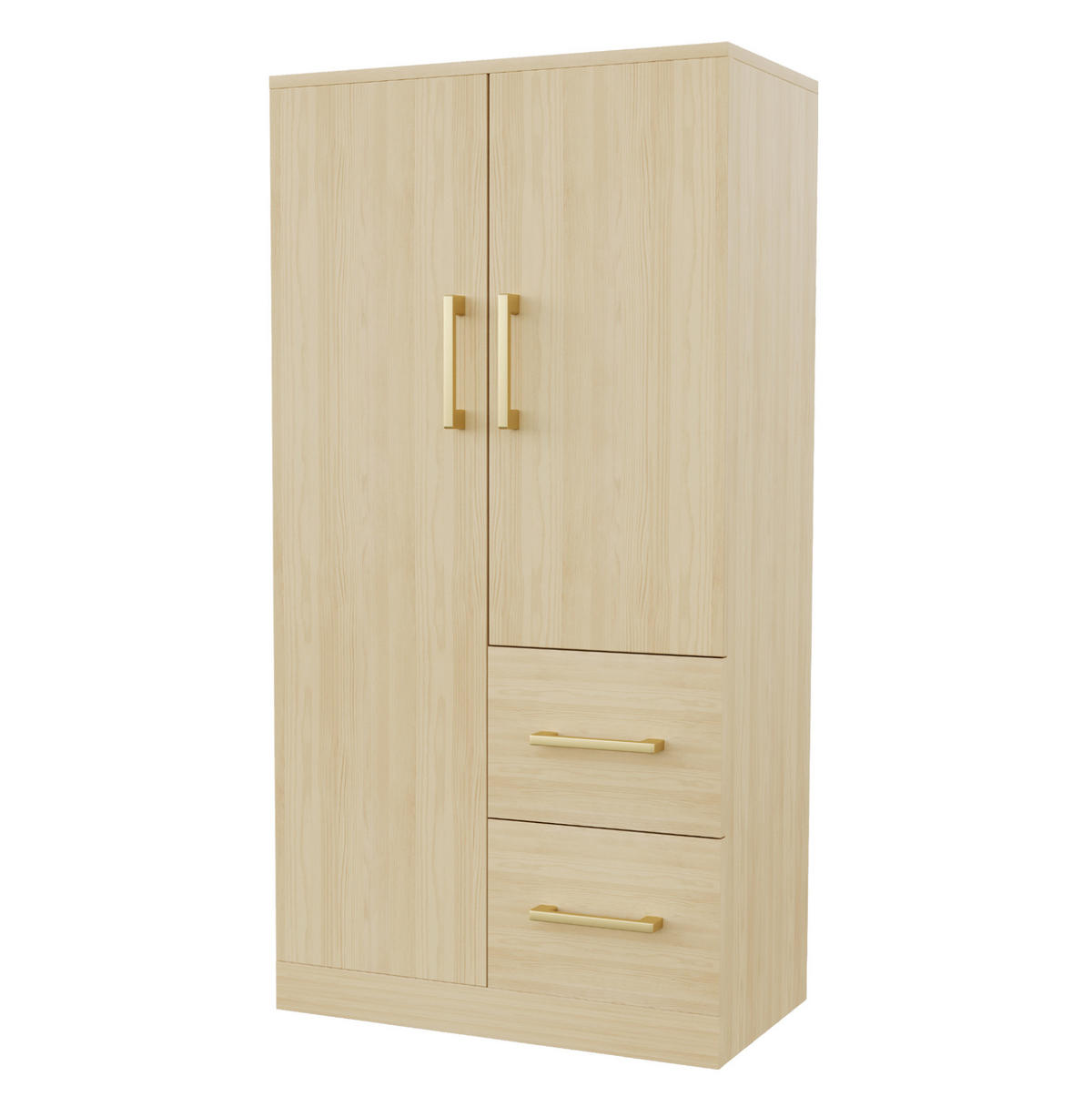 KLEIDERSCHRANK Holz, Doppeltür mit 2 Schubladen & Staufach, 70/40/135 cm, Naturholz - Naturfarben, Holz (70/135/40cm) - Redom