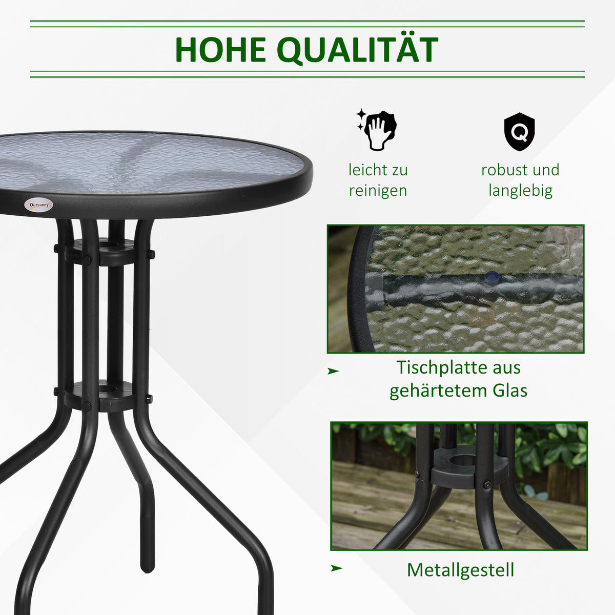GARTENTISCH, Schwarz, Metall - Ahornfarben/Schwarz, Kunststoff/Metall (60/60/70cm) - Outsunny