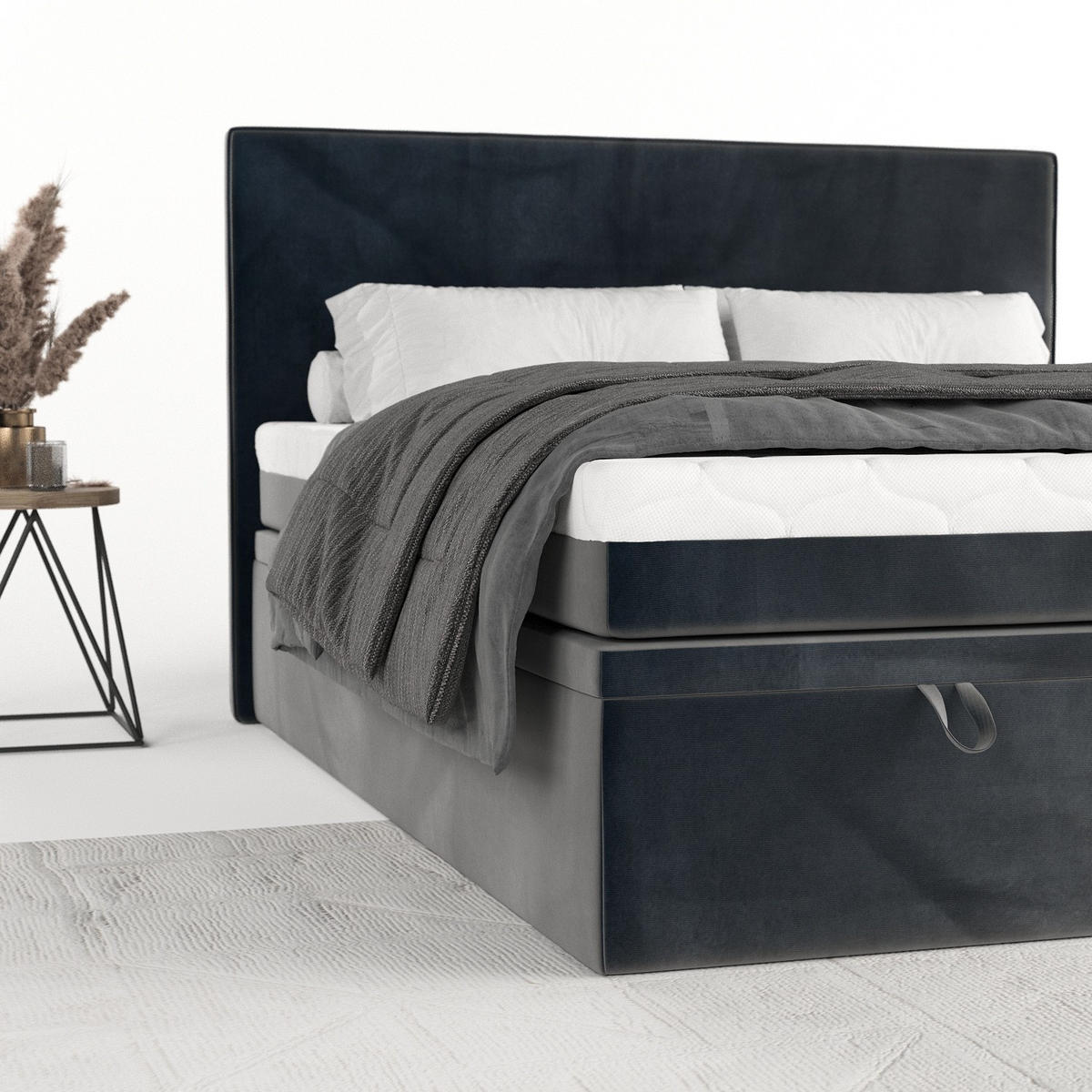 BOXBETT Zalla 160/200 cm Anthrazit im Paros Stoff - Anthrazit/Schwarz, Holz/Holzwerkstoff (160/200cm) - AltaBeds