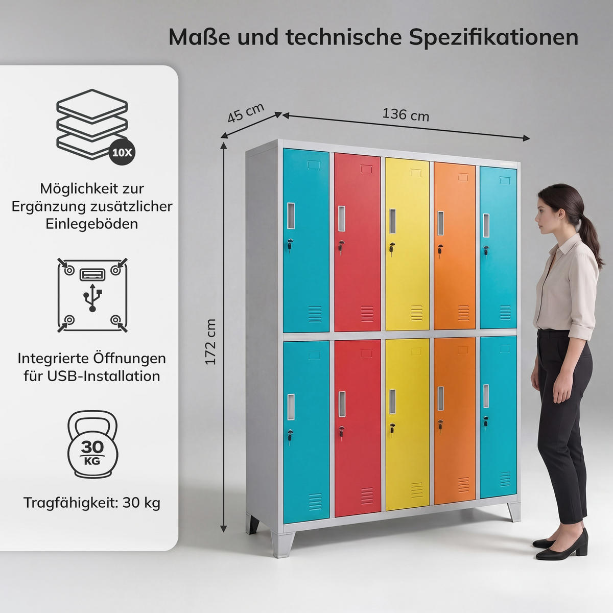 SCHLIESSFACHSCHRANK Bartek - Blau/Gelb, Metall (136/172/45cm)