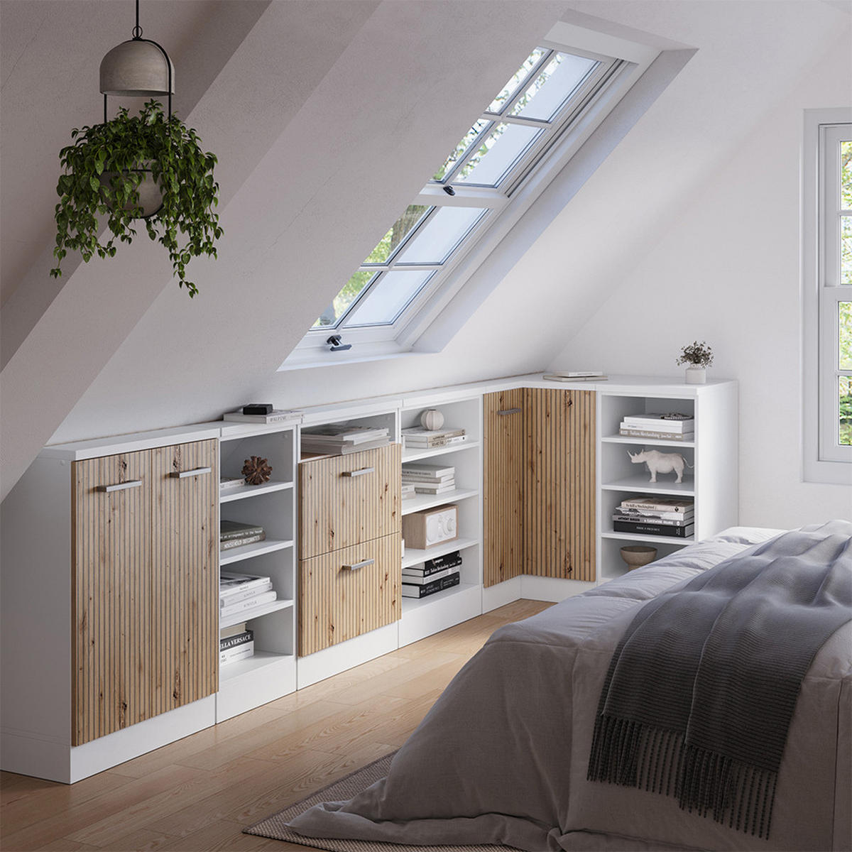 ECK-KÜCHENSCHRANK FÜR DACHSCHRÄGEN R-Line Artisan-Eiche 75.6 cm mit 1 Tür - Weiß/Eiche Artisan, Holzwerkstoff (75.6/81.6/75.6cm) - Vicco