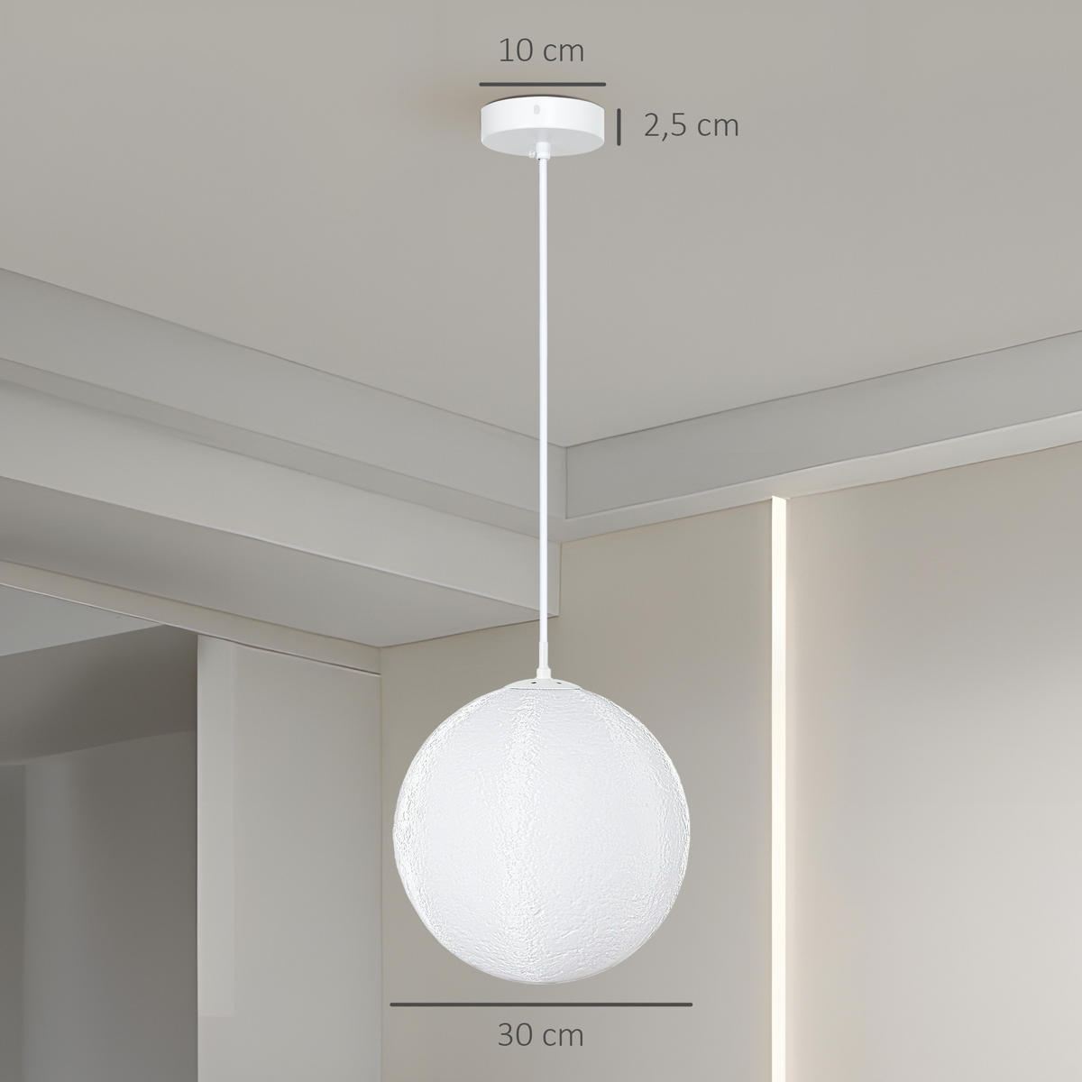 3D Mond Pendelleuchte Hängelampe mit APP-Steuerung, Musik, Cremeweiß - Weiß, Kunststoff (30/30/30cm) - HOMCOM