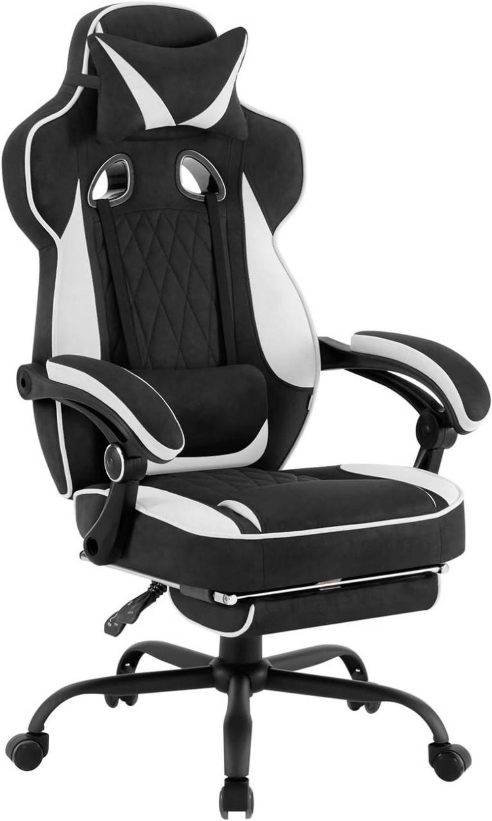 GAMINGSTUHL Leathaire-Stoff, Schwarz+Weiß - Schwarz/Weiß, Kunststoff/Textil (70/120/70cm) - Woltu