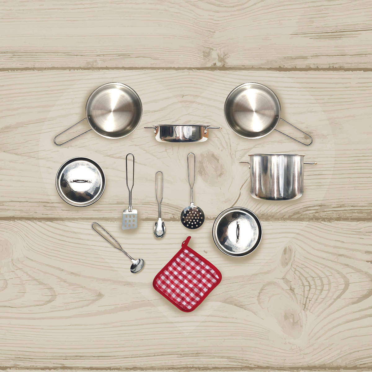 KINDERKÜCHE Kochzubehör-Set, Grau, 13cm - Multicolor, Holzwerkstoff (20/8/13cm) - Teamson Kids