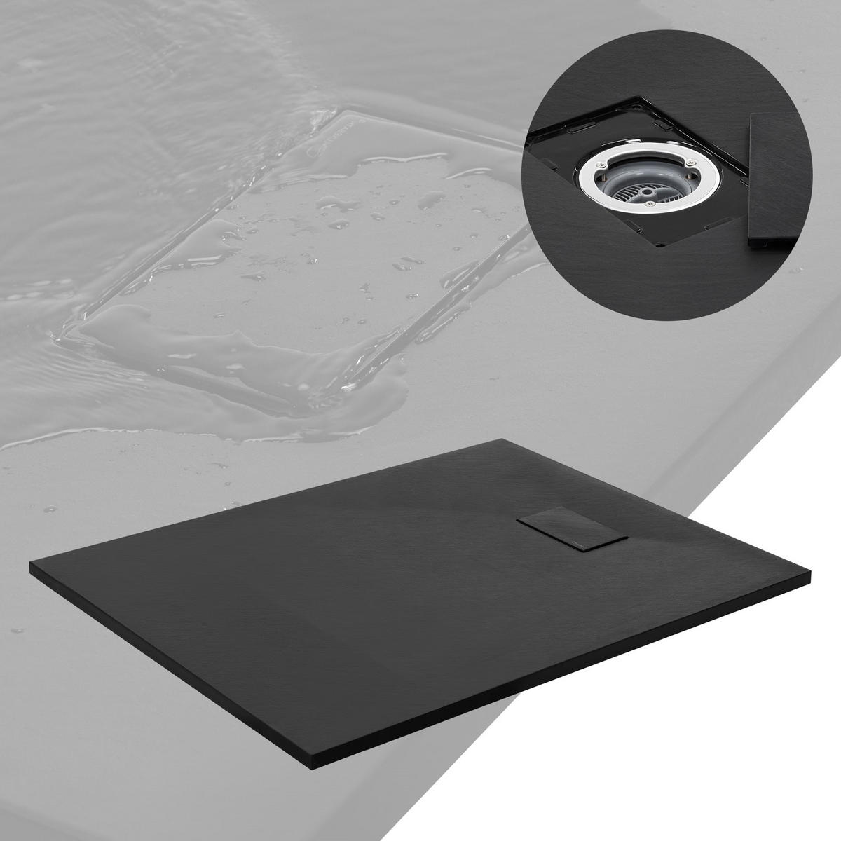 SPRCHOVÁ VANICKÁ 120x90 cm černá se sifonovou sadou z SMC - černá, plast (90/3/120cm) - LuxeBath