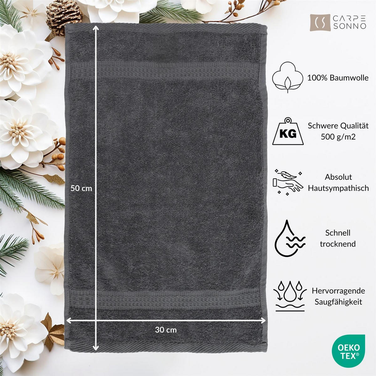 GÄSTEHANDTUCH 30x50 cm Frottier Gästetuch im 8er Set aus 100% Baumwolle, Braun 500g/m2 - Braun, Textil (35/50cm) - Carpe Sonno