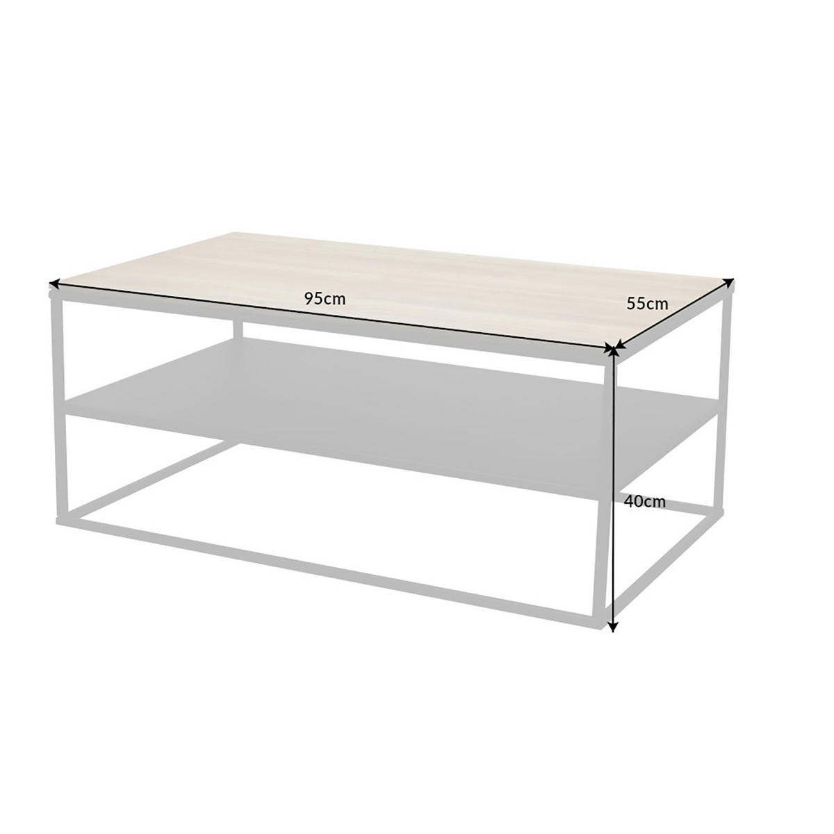 COUCHTISCH APARTMENT Eiche Natur 95 cm - Schwarz/Braun, Holz/Metall (55/95/40cm) - riess-ambiente