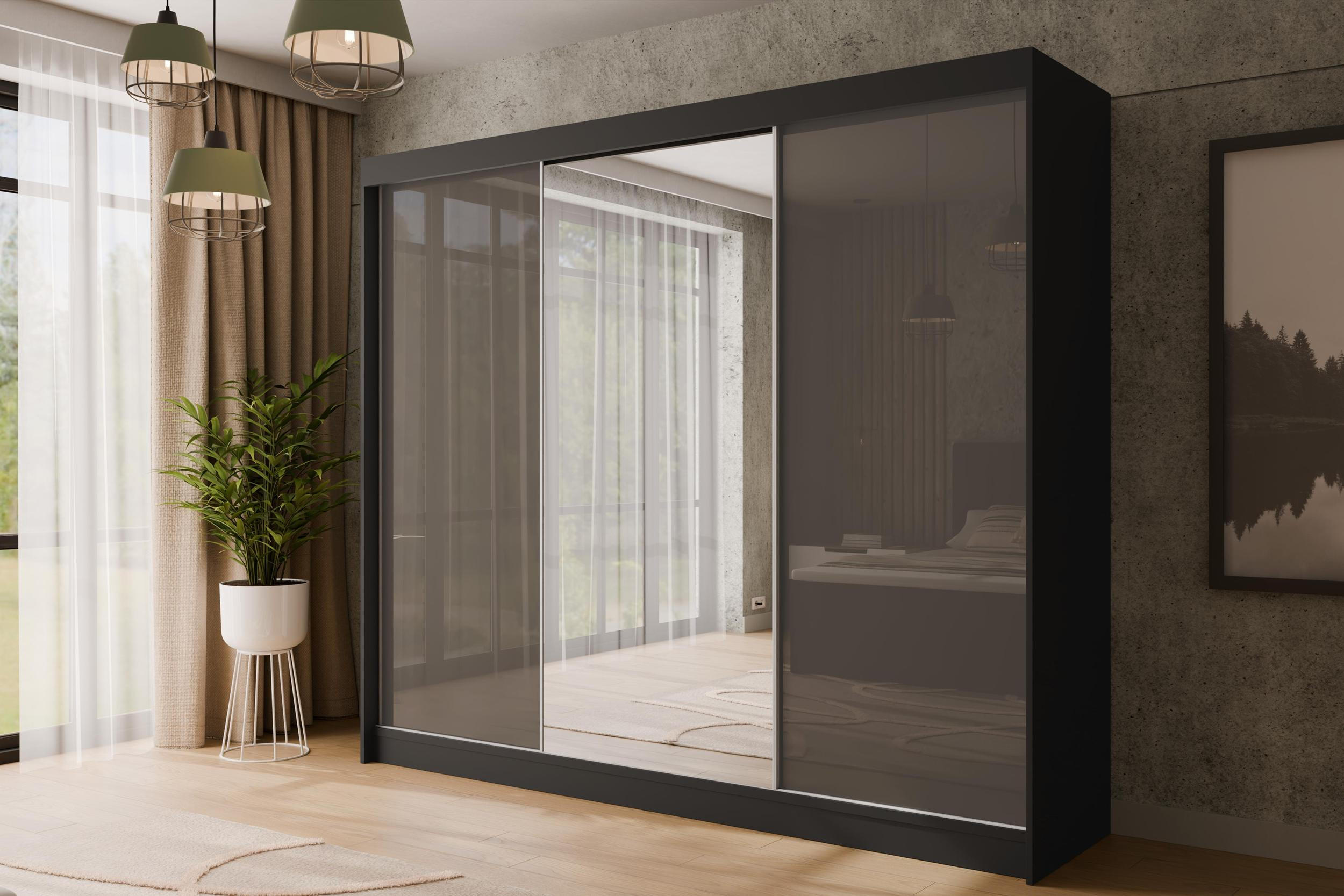 KLEIDERSCHRANK VESLI - 250 cm - Schwarz|Grau - Schwarz/Grau, Holzwerkstoff (250/215/61cm) - ALTDECOR