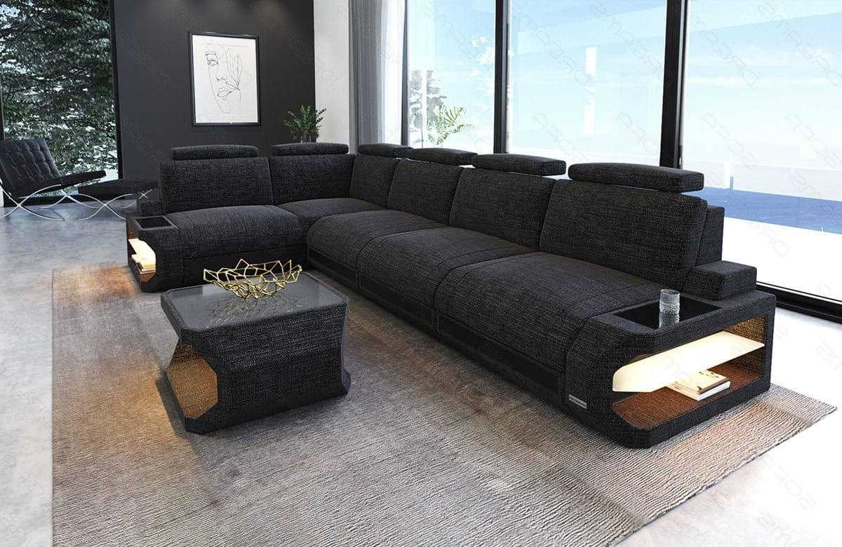 ECKSOFA Siena Schwarzgrau Schwarz Strukturstoff - Schwarz, Kunststoff (347/197cm)
