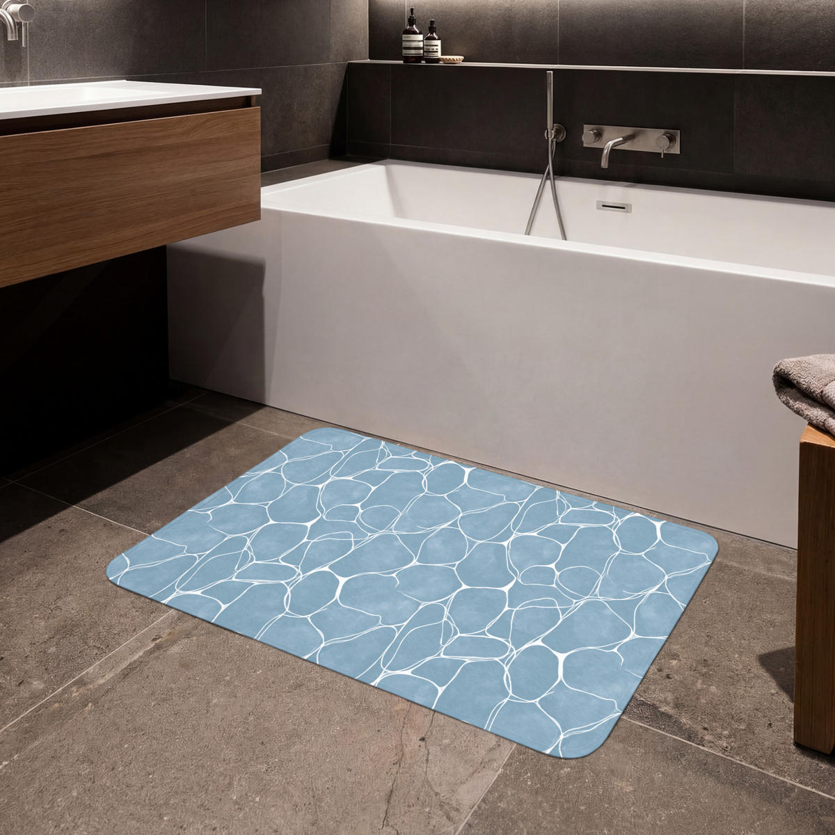 BADEMATTE Organisch - Muster - Blau 90x60 cm - Hellblau, Kunststoff/Textil (90/60cm)