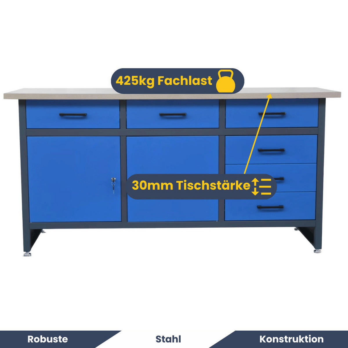 WERKBANK Werkstatt KARL 2x Tür 85x170x60cm Anthrazit-Blau - Anthrazit, Metall (170/85/60cm) - DELUKE