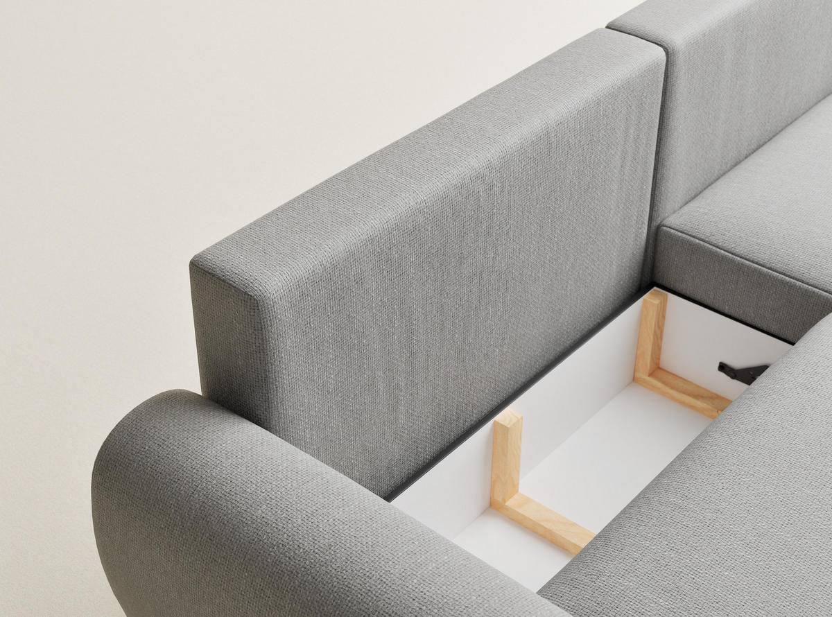 ECKSOFA MIT SCHLAFFUNKTION Numba Hellgrau Webstoff - Hellgrau/Schwarz, Holz/Holzwerkstoff (253/153cm) - Maison de Reve