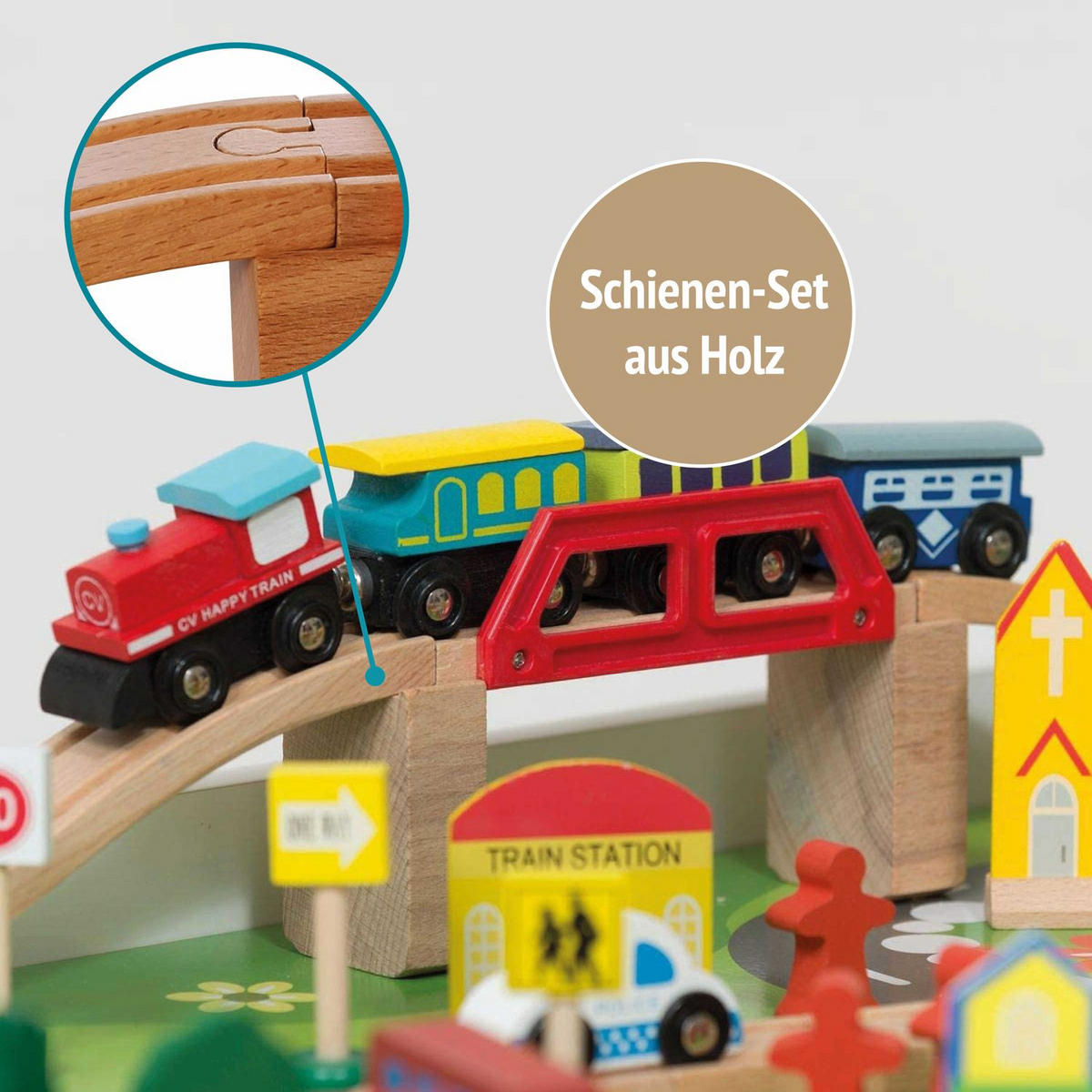 SPIELTISCH mit Holzeisenbahn 90-tlg. - Weiß, Holz (57/98cm) - Coemo